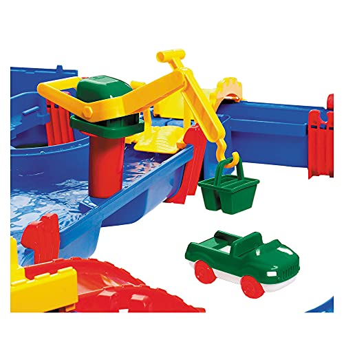 AquaPlay 8700001528 Megabridge Waterway Colorida Mesa de Juego de Agua con Sistema de Canal de Trabajo, grúa elevadora, Puentes, Barco y Juguete de Coche, Adecuado para niños a Partir de 3 años