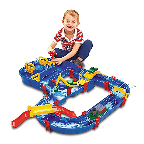 AquaPlay 8700001528 Megabridge Waterway Colorida Mesa de Juego de Agua con Sistema de Canal de Trabajo, grúa elevadora, Puentes, Barco y Juguete de Coche, Adecuado para niños a Partir de 3 años