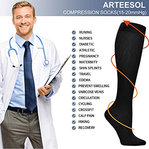 arteesol Calcetines de compresión, Medias de compresión Hombres y Mujeres - y Duradero para Deportes y Actividades al Aire Libre, Vuelo y Viaje, enfermería y Embarazo Aumentar la circulación sanguínea