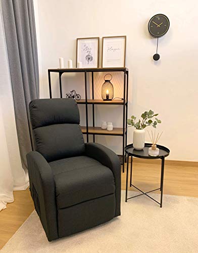 Astan Hogar Sillón Relax con Función Auto-Ayuda (Levanta Personas), Reclinación Eléctrica, Tapizado en Tela. Modelo Premium Plus AH-AR30630NG, Negro,