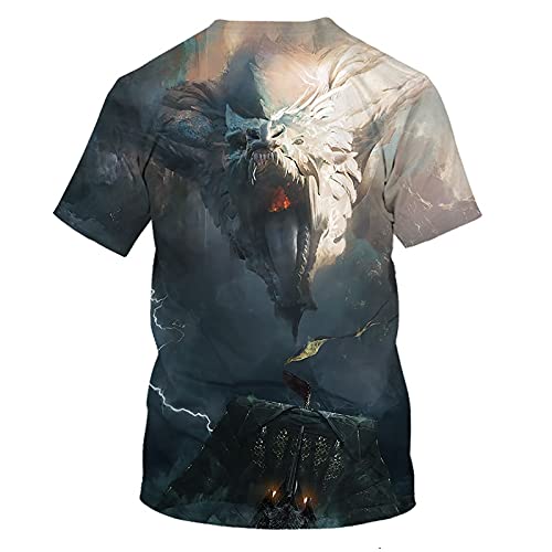 Astemdhj Camiseta de Manga Corta Camisa 3D Hombres Y Mujeres Impresión 3D Nueva Camiseta De Dragón Divertido Casual Dragón Chico Chica Cool XXL F021