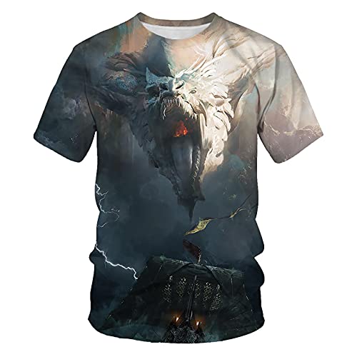 Astemdhj Camiseta de Manga Corta Camisa 3D Hombres Y Mujeres Impresión 3D Nueva Camiseta De Dragón Divertido Casual Dragón Chico Chica Cool XXL F021