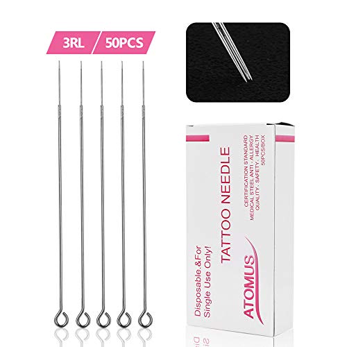 ATOMUS 50 Pieces Sterilized Tattoo Needles 3rl Round Liner Needle With 50 Pieces 3rt Tattoo Needle Tips Disposable Tattoo Nozzle Needle Tip Set