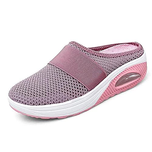 AUI Zapatos para Caminar sin Cordones con colchón de Aire Mujer - ortopédicos diabéticos, Transpirables Soporte el Arco Tejido Casual Cojín Plataforma Malla Zapatillas al Libre (Pink,38)