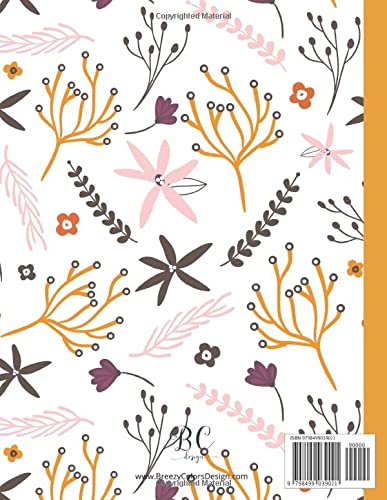 Autumn Design Composition Notebook: College Ruled Paper With Flowers, Fall Floral Theme, For School Students, Teen Girls, Women, 8.5 x 11 US Letter Size, 100 pages