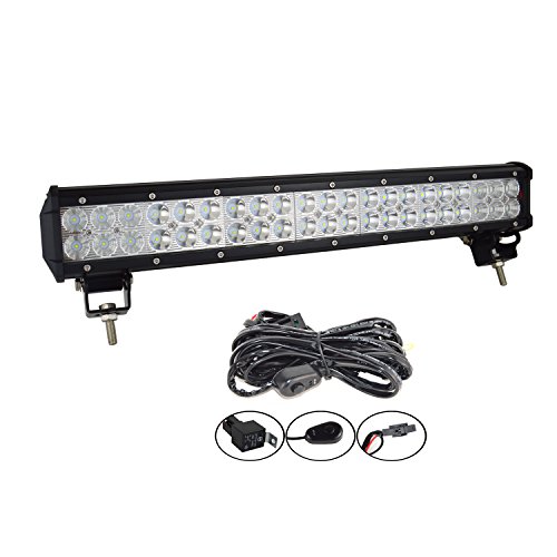 AUXTINGS 50 cm 20 pulgadas 126W LED Light Barra de luz Combinador de inundación con arnés de cableado Kit + Placa de montaje Soporte para camiones ATV SUV 4x4 JP Truck Boat