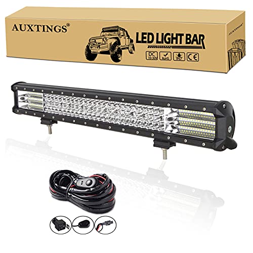 AUXTINGS Barra de luces LED 20 pulgadas 510W 4 filas foco combinado de inundación luces todoterreno luz de trabajo con arnés de cableado para camión Jeep SUV ATV UTV luces de barco 12V 24V impermeable