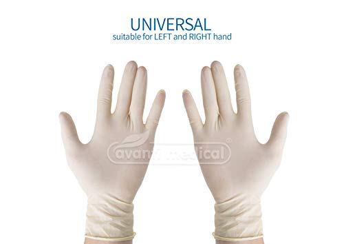 Avanti - Guantes Desechables Latex 100 Unedades | Guantes Quirurgicos | Guantes Latex Con Polvo Para Exámenes, Limpieza, Trabajo| Talla L | Adultos y Niños. Apto Para Ambas Manos