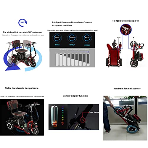 AWJ Scooters eléctricos de 3 Ruedas, Scooter de Viaje portátil, Scooter de Movilidad eléctrico Plegable de 3 Ruedas, Scooter eléctrico de Viaje para Ancianos/discapacitados/a