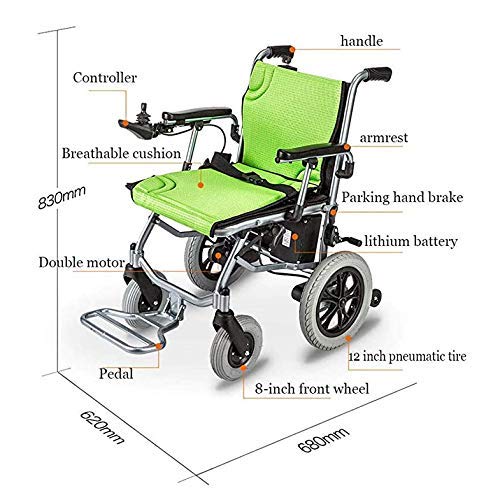 AWJ Silla de Ruedas eléctrica compacta, Silla de Transporte Plegable portátil de un Solo Control, Silla de Ruedas eléctrica Ligera de aleación de Aluminio, Que Incluye batería de Litio de 1