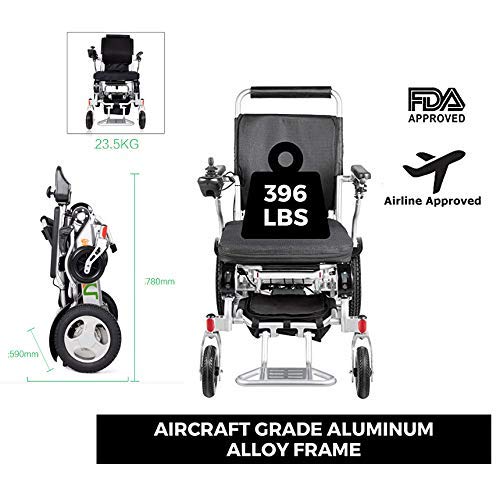 AWJ Silla de Ruedas eléctrica Plegable, aleación de Aluminio, Silla de Ruedas eléctrica Ligera, Velocidad de 6 km/h, batería de Litio Recargable Segura, Scooter Inteligente