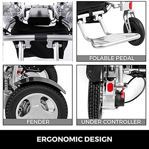 AWJ Silla de Ruedas eléctrica Plegable, aleación de Aluminio, Silla de Ruedas eléctrica Ligera, Velocidad de 6 km/h, batería de Litio Recargable Segura, Scooter Inteligente