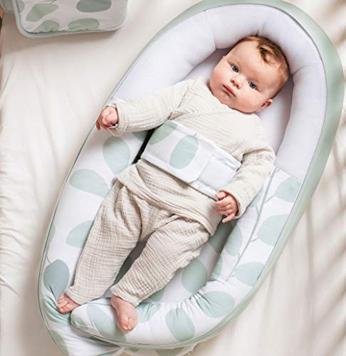 Babymoov Cocoon Reductor de cama para recién nacidos Doomoo Leaves Aqua Green