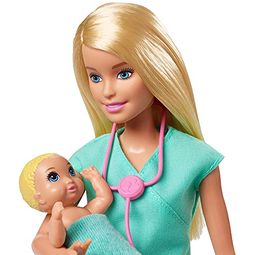 Barbie Quiero Ser pediatra muñeca rubia con dos bebes y accesorios (Mattel GKH23)