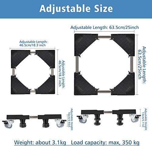 Base Lavadora, Winzwon Ajustable Soporte Lavadora para Nevera Secadora, Movil Electrodomesticos, Largo/Ancho 46,5-68 cm, Altura 11-12 cm(Gris)