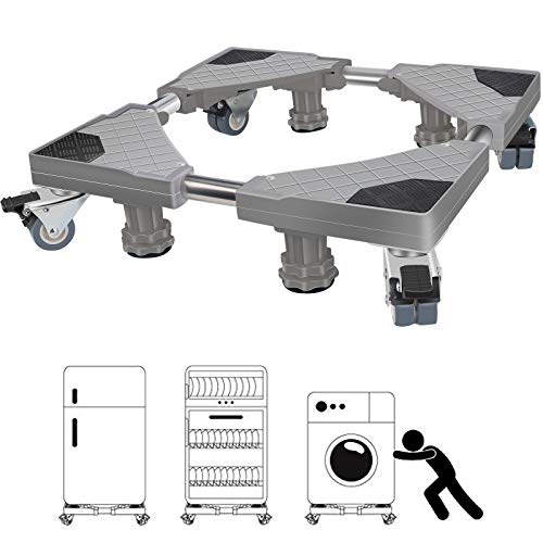 Base Lavadora, Winzwon Ajustable Soporte Lavadora para Nevera Secadora, Movil Electrodomesticos, Largo/Ancho 46,5-68 cm, Altura 11-12 cm(Gris)