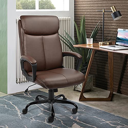 BASETBL Silla Oficina Giratoria Respaldo Alto, Silla Escritoria Ergonómica Ejecutiva Computadora con Cuero PU, Silla de Jefe con Cómodo Reposabrazos Acolchado