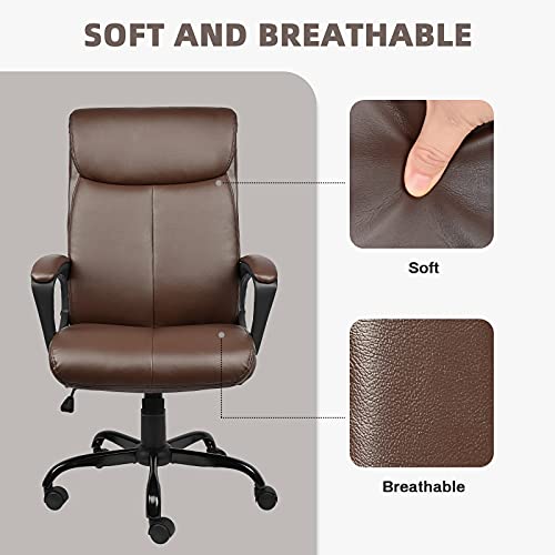 BASETBL Silla Oficina Giratoria Respaldo Alto, Silla Escritoria Ergonómica Ejecutiva Computadora con Cuero PU, Silla de Jefe con Cómodo Reposabrazos Acolchado