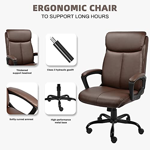 BASETBL Silla Oficina Giratoria Respaldo Alto, Silla Escritoria Ergonómica Ejecutiva Computadora con Cuero PU, Silla de Jefe con Cómodo Reposabrazos Acolchado