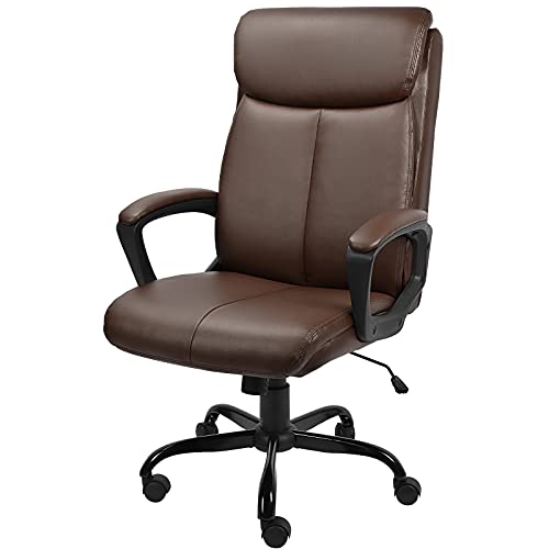 BASETBL Silla Oficina Giratoria Respaldo Alto, Silla Escritoria Ergonómica Ejecutiva Computadora con Cuero PU, Silla de Jefe con Cómodo Reposabrazos Acolchado