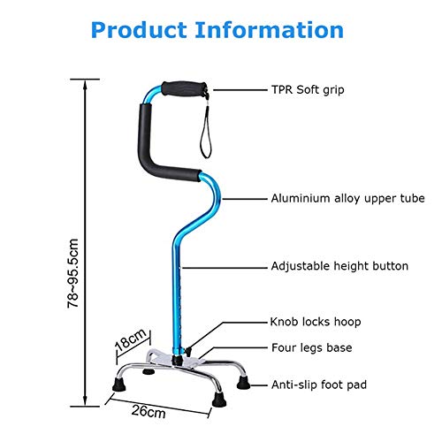 Bastón de Anciano, Bastón de Anciano Antideslizante Cuatro pies/Bastón de Cuatro Patas de aleación de Aluminio telescópico Ajustable