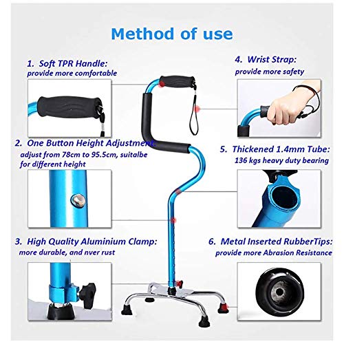 Bastón de Anciano, Bastón de Anciano Antideslizante Cuatro pies/Bastón de Cuatro Patas de aleación de Aluminio telescópico Ajustable