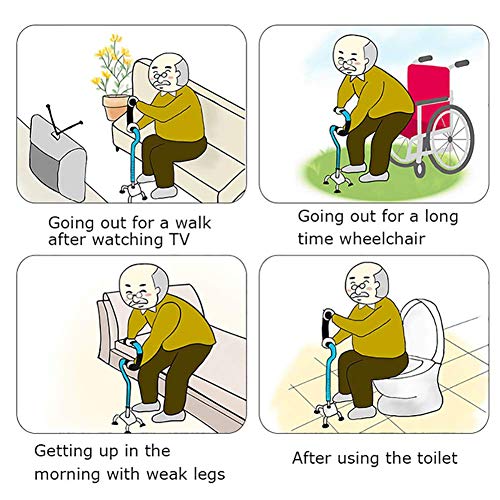 Bastón de Anciano, Bastón de Anciano Antideslizante Cuatro pies/Bastón de Cuatro Patas de aleación de Aluminio telescópico Ajustable