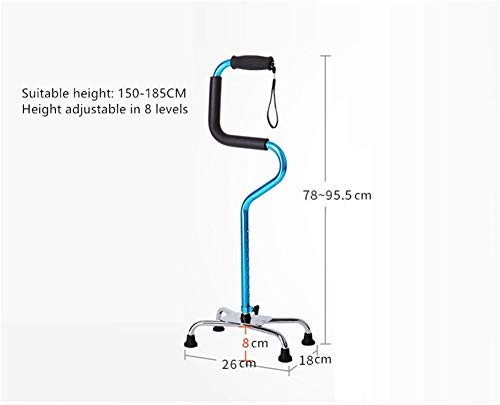 Bastón Para Caminar De Cuatro Patas, 8 Altura Ajustable, Ligero Y Resistente, Bastón Para Caminar, Cómodas Varillas De Agarre, Base Antideslizante Para Personas Con Artritis, Ancianos Y Discapacitados