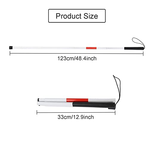 Bastón para Ciegos, Aluminio Baston Blanco, Bastón con Contera Antideslizante, Este Bastón Aplicar para Mediana Edad y Ancianos Personas Ciegas y con Discapacidad Visual, 4 Secciones 123 cm