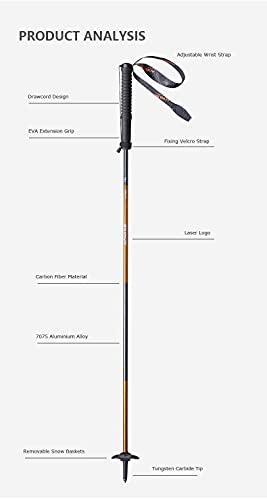 Bastones de Trekking Telescopio EVA Fibra de Carbono Reposamanos Plegable Trekking Senderismo Montañismo Muletas de Trekking ultraligeras