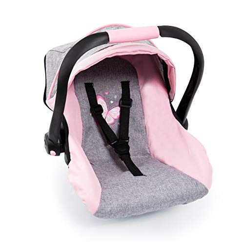 Bayer Design 67933Aa, Silla de Coche Easy Go, Accesorios, Asiento Para Bebé Muñeco, Gris, Rosado, Mariposa, Color Rosa