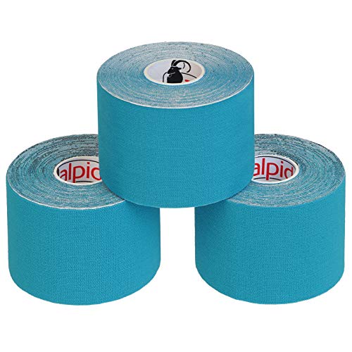 BB Sport 3 Rollos Cinta Kinesiología Tape 5 m x 5 cm Cinta Muscular E- Book Ejemplos Aplicación, Color:azul claro