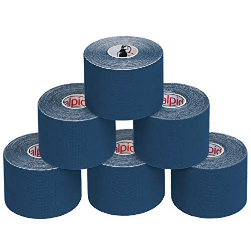 BB Sport 6 Rollos Cinta Kinesiología Tape 5 m x 5 cm Cinta Muscular E- Book Ejemplos Aplicación, Color:azul oscuro