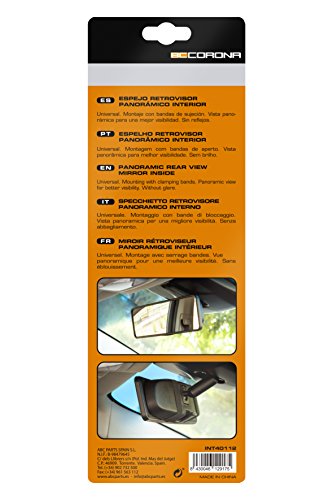 BC Corona INT40112 Espejo Retrovisor Interior Panorámico Sin Reflejos Universal para vehículo Montaje por Bandas de sujeción, Negro