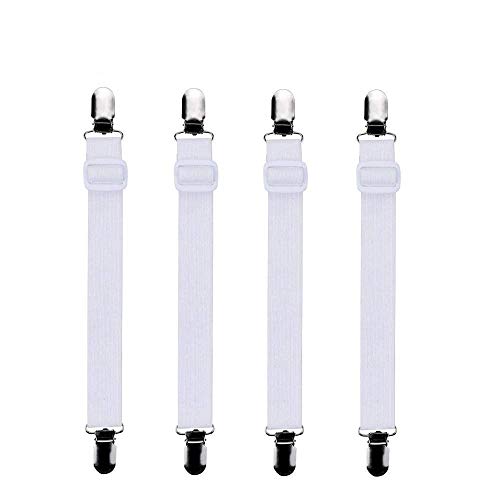 Bedecor - 4pcs(Extender 30-120 cm) Sujetadores de Hojas,Sujetadores de Tirantes Ajustables para sábanas o sofás,Blanco