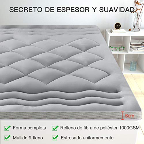 BedStory Topper Colchon Fibra 150x190 CM Sobrecolchón Fibra Anti-ácaros y Transpirable Protectores de Colchón Hipoalergénica Diseño de Malla Gris