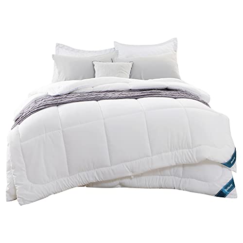 Bedsure Edredón Relleno Nórdico Cama 150 4 Estaciones - Bedding Edredón Reversible Doble 150+300 gr/m² de 240x220 cm Fibra Suave y Antiacaro, Caliente y Cómodo Blanco