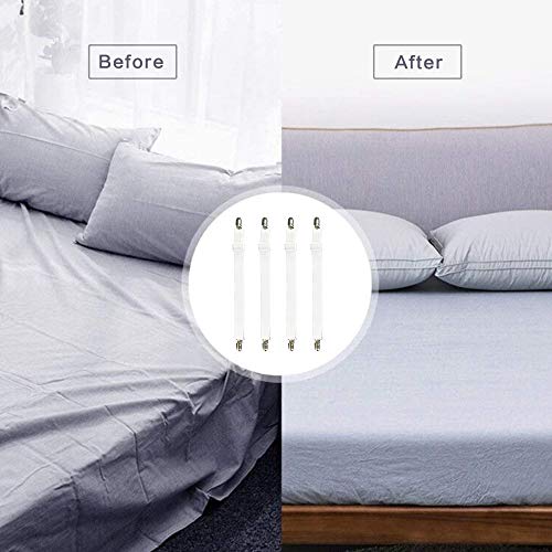 Beedsooth 8 Piezas Elásticas Tirantes Ajustables Sujetador Debajo del colchón de Cama, Hoja de Cama Correas para Funda de Tablas de Planchar y Sábanas o sofás - Extender (30-120cm),Blanco