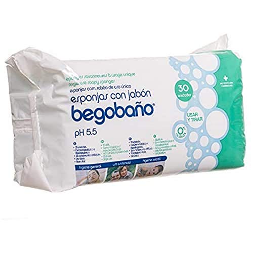 Begobaño Esponja Jabonosa De Un Solo Uso, El Gel Que La Impregna Es Dermatológico E Hipoalergénico, Se Presentan 30 Esponjas En Un Paquete, Azul, 400 Gramo