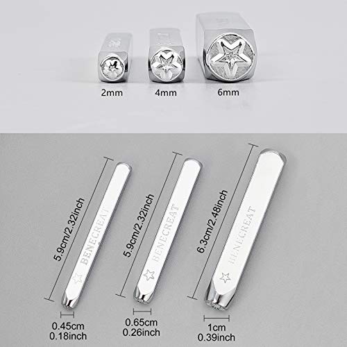 BENECREAT 3 PCS 2/4/6mm Herramienta de Estampado de Dibujo Estrella Sello de Metal Sellos de Perforado Puzones para Estampado de Patrones sobre Joyería,Metal, Madera y Cuero