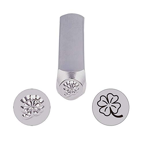 BENECREAT 6mm Herramienta de Estampado de Dibujo Sello de Metal Sellos de Perforado Puzones para Estampado de Patrones sobre Joyería Metal Madera y Cuero Trébol de Cuatro Hojas