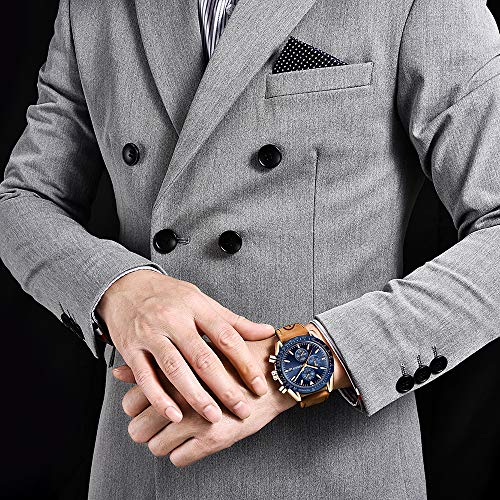 BENYAR Relojes Hombre Relojes de Pulsera Cronografo Diseñador Impermeable Reloj Hombre Banda de Cuero Analogicos Fecha de Pulsera Regalo Elegante