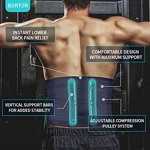 BERTER - Faja lumbar para aliviar el dolor de espalda baja para hombres y mujeres, con banda de compresión, ligera, transpirable, diseño elegante y ergonómico, L, Azul