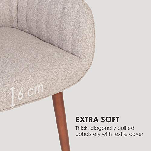 Besoa Iris Silla Acolchada - Silla para el salón Retro, Acolchado y con Revestimiento de Tela, Respaldo y Brazos Acolchados, Patas de Madera auténtica de Haya, Gris entrecano