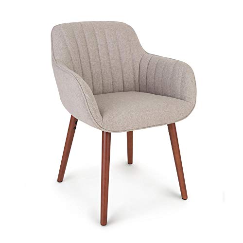 Besoa Iris Silla Acolchada - Silla para el salón Retro, Acolchado y con Revestimiento de Tela, Respaldo y Brazos Acolchados, Patas de Madera auténtica de Haya, Gris entrecano