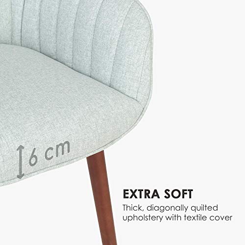 Besoa Iris Silla Acolchada - Silla para el salón Retro, Acolchado y con Revestimiento de Tela, Respaldo y Brazos Acolchados, Patas de Madera auténtica de Haya, Gris Claro