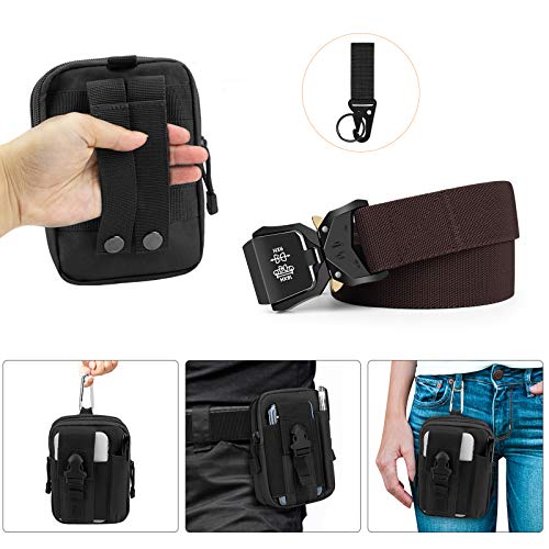 BESTKEE Cinturón táctico para Hombres, 3.8cm Cinturón Resistente, Cinturón Nylon Hebilla de Metal de Liberación Rápida, Regalo con Bolsa Táctica Molle y Gancho