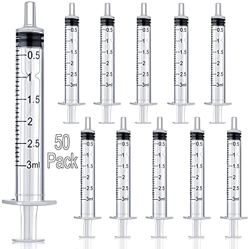 Betinyar Paquete de 50 jeringas de plástico de 3 ml con medición, sin aguja, adecuado para alimentar mascotas riego relleno