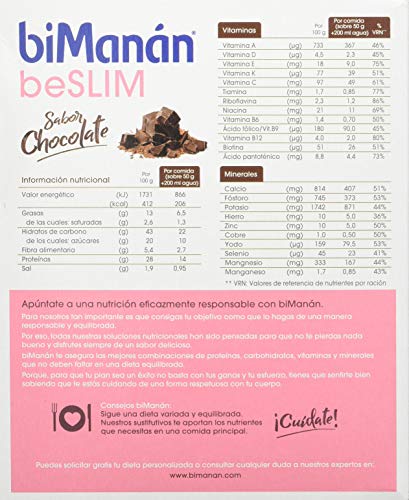 BiManán beSLIM - Batido Sustitutivo Sabor Chocolate, para ayudarte a controlar tu peso - 6 Unidades, 300g