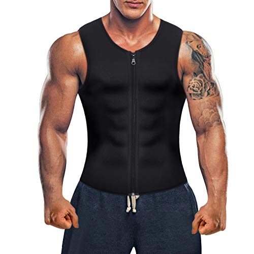 Bingrong Chaleco Sauna Hombre Fajas Reductoras Adelgazantes Hombres Compresion de Neopreno Chaleco para Adelgazante Sudoración con Cremallera para Deporte Fitness